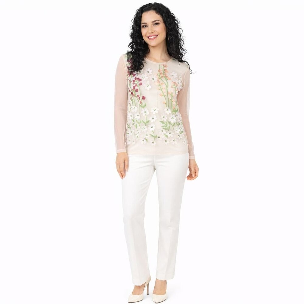 ZARA Sheer Mesh Small Floral Embroidered Long Sleeve Lightweight Dainty